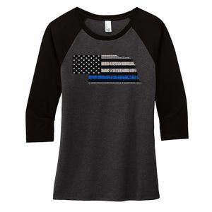 Support Law Enforcement Nebraska Police Officer Blue Women's Tri-Blend 3/4-Sleeve Raglan Shirt