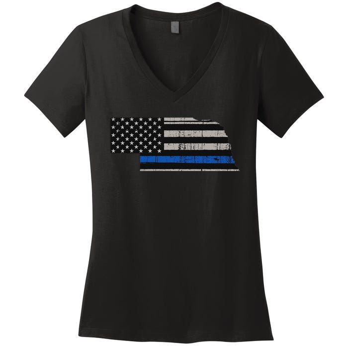 Support Law Enforcement Nebraska Police Officer Blue Women's V-Neck T-Shirt