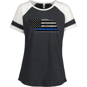 Support Law Enforcement Nebraska Police Officer Blue Enza Ladies Jersey Colorblock Tee