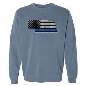 Support Law Enforcement Nebraska Police Officer Blue Garment-Dyed Sweatshirt