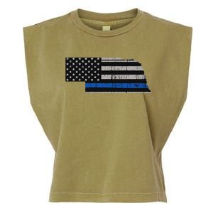 Support Law Enforcement Nebraska Police Officer Blue Garment-Dyed Women's Muscle Tee