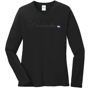 Simple Love El Salvadorian Flag Heart On El Salvador Ladies Long Sleeve Shirt