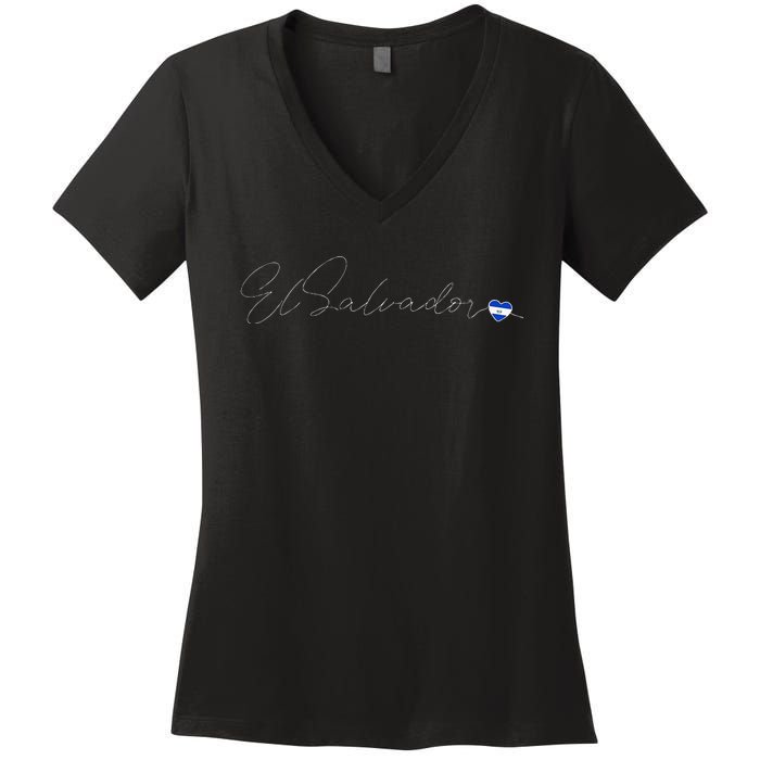 Simple Love El Salvadorian Flag Heart On El Salvador Women's V-Neck T-Shirt