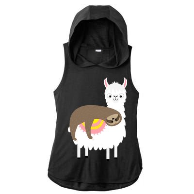 Sleeping Sloth On A Llama  Ladies PosiCharge Tri-Blend Wicking Draft Hoodie Tank