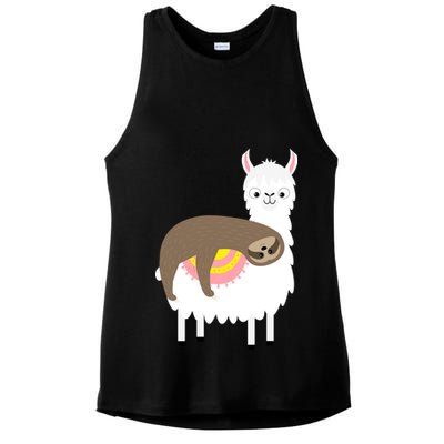 Sleeping Sloth On A Llama  Ladies PosiCharge Tri-Blend Wicking Tank