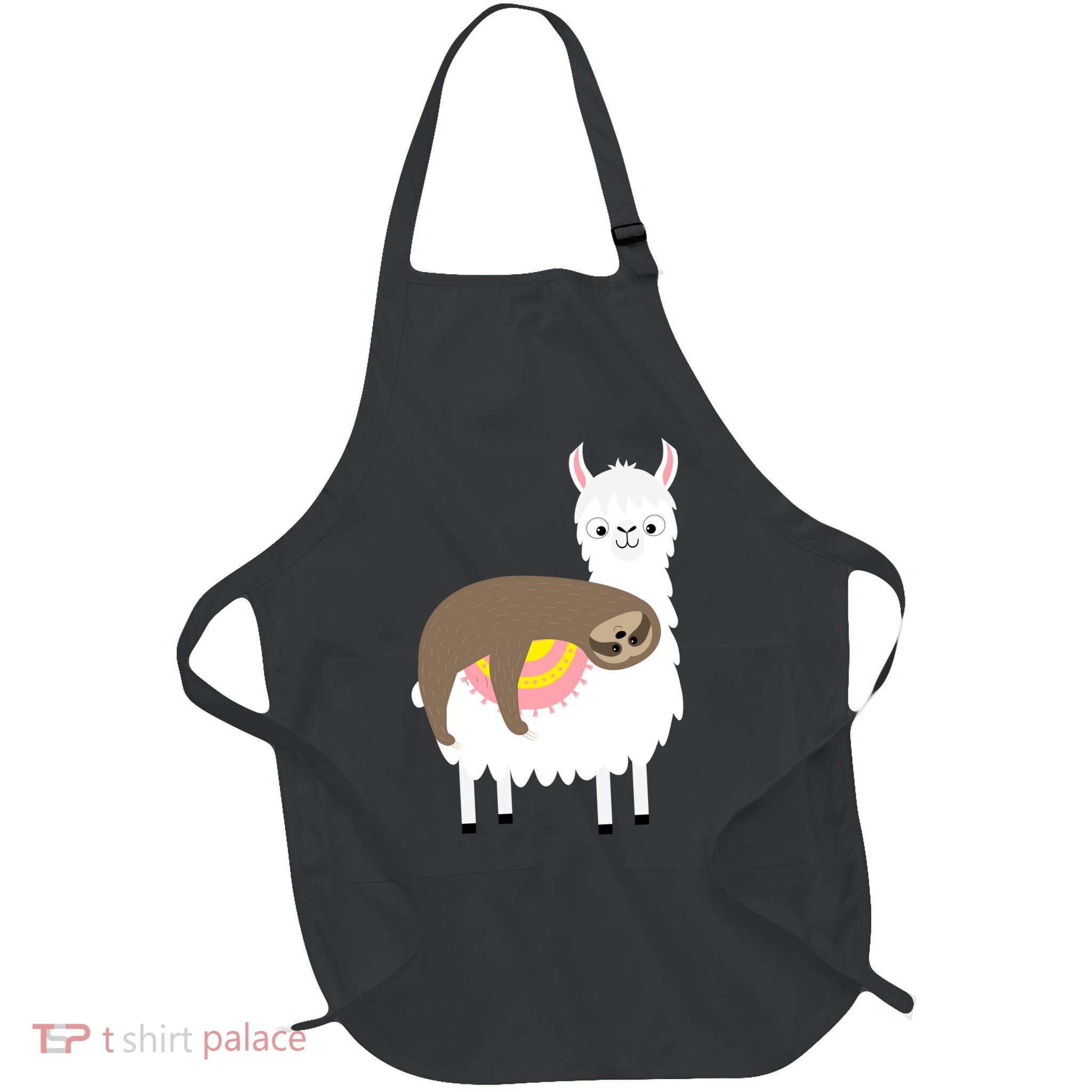Sleeping Sloth On A Llama  Full-Length Apron With Pockets