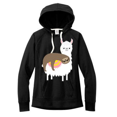 Sleeping Sloth On A Llama  Women's Fleece Hoodie