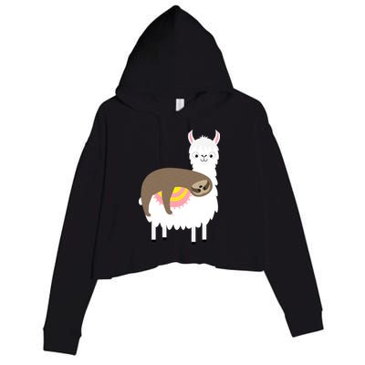 Sleeping Sloth On A Llama  Crop Fleece Hoodie