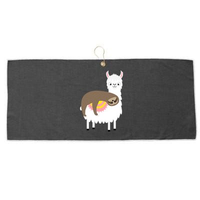 Sleeping Sloth On A Llama  Large Microfiber Waffle Golf Towel