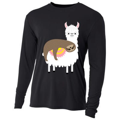 Sleeping Sloth On A Llama  Cooling Performance Long Sleeve Crew