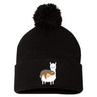 Sleeping Sloth On A Llama  Pom Pom 12in Knit Beanie
