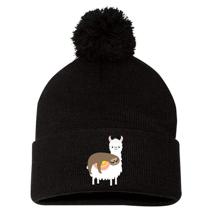 Sleeping Sloth On A Llama  Pom Pom 12in Knit Beanie