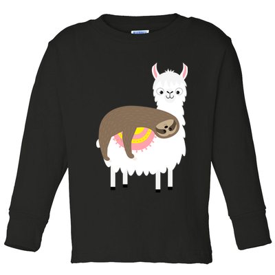 Sleeping Sloth On A Llama  Toddler Long Sleeve Shirt