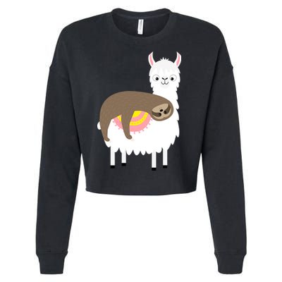 Sleeping Sloth On A Llama  Cropped Pullover Crew