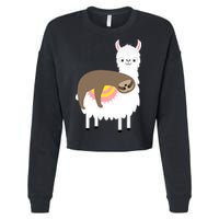 Sleeping Sloth On A Llama  Cropped Pullover Crew