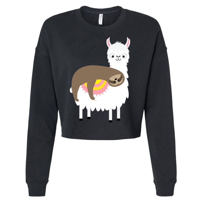 Sleeping Sloth On A Llama  Cropped Pullover Crew