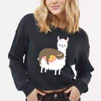 Sleeping Sloth On A Llama  Cropped Pullover Crew