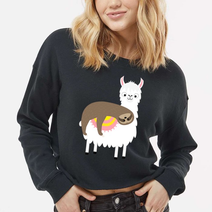 Sleeping Sloth On A Llama  Cropped Pullover Crew