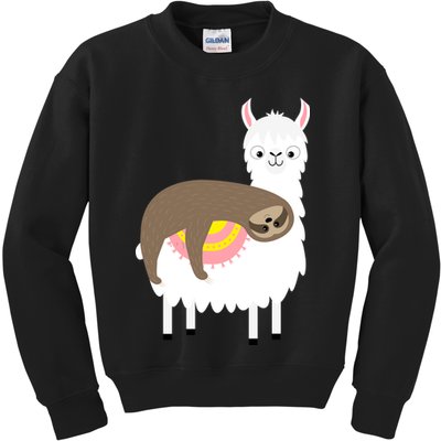 Sleeping Sloth On A Llama  Kids Sweatshirt