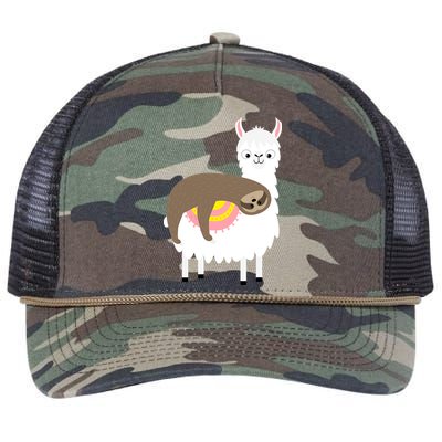 Sleeping Sloth On A Llama  Retro Rope Trucker Hat Cap