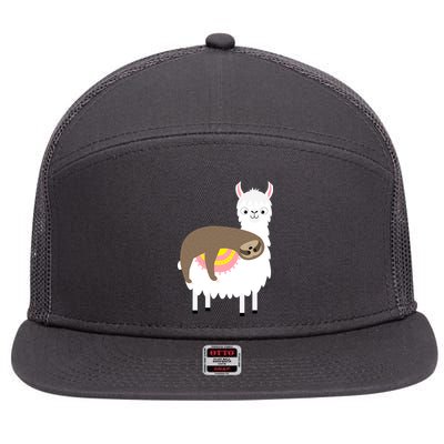 Sleeping Sloth On A Llama  7 Panel Mesh Trucker Snapback Hat