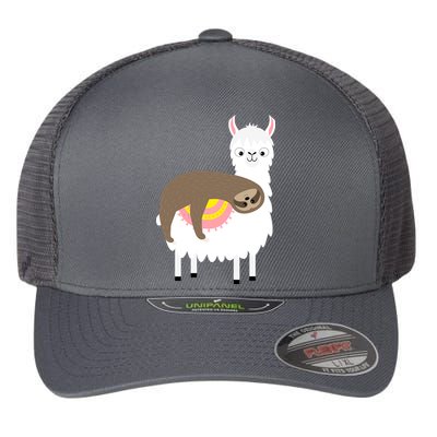 Sleeping Sloth On A Llama  Flexfit Unipanel Trucker Cap