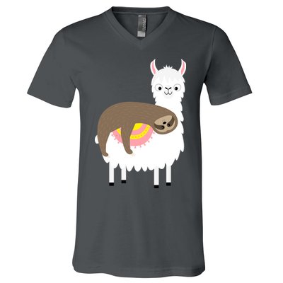 Sleeping Sloth On A Llama  V-Neck T-Shirt