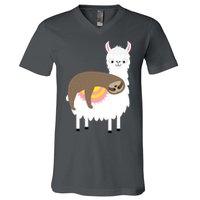 Sleeping Sloth On A Llama  V-Neck T-Shirt