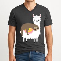 Sleeping Sloth On A Llama  V-Neck T-Shirt
