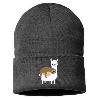 Sleeping Sloth On A Llama  Sustainable Knit Beanie