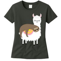 Sleeping Sloth On A Llama  Womens T-Shirt