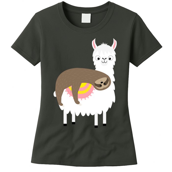 Sleeping Sloth On A Llama  Womens T-Shirt