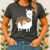 Sleeping Sloth On A Llama  Womens T-Shirt