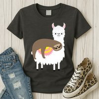 Sleeping Sloth On A Llama  Womens T-Shirt