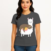 Sleeping Sloth On A Llama  Womens T-Shirt