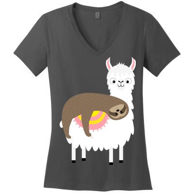 Sleeping Sloth On A Llama  Women's V-Neck T-Shirt