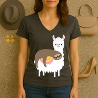 Sleeping Sloth On A Llama  Women's V-Neck T-Shirt