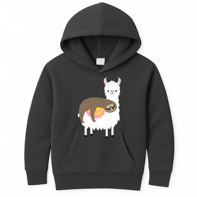 Sleeping Sloth On A Llama  Kids Hoodie