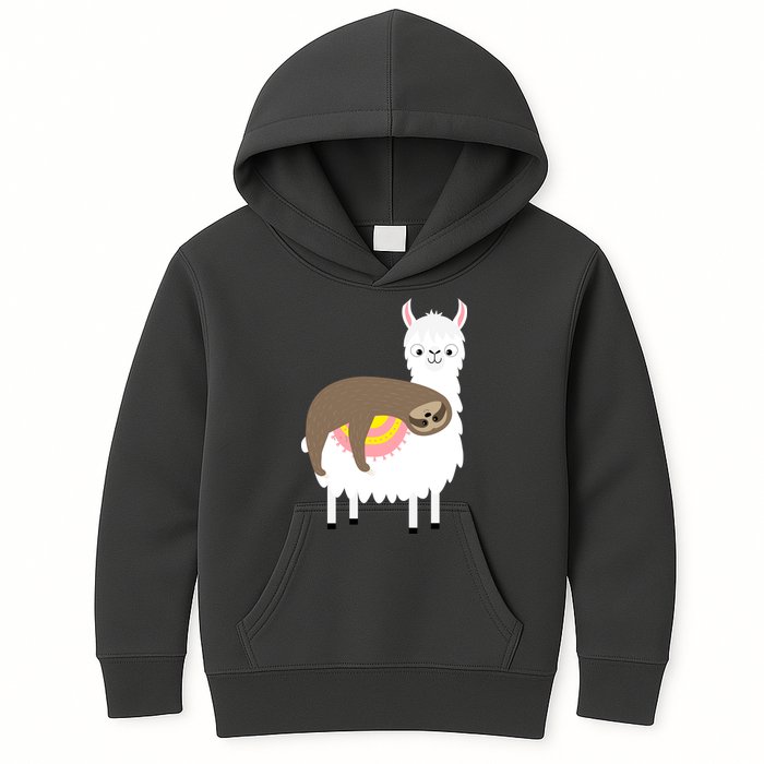 Sleeping Sloth On A Llama  Kids Hoodie