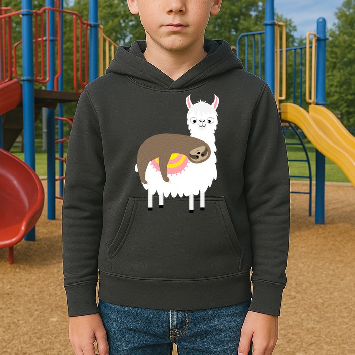 Sleeping Sloth On A Llama  Kids Hoodie