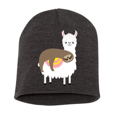 Sleeping Sloth On A Llama  Short Acrylic Beanie