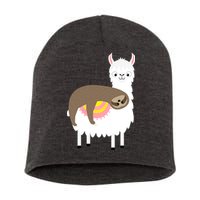 Sleeping Sloth On A Llama  Short Acrylic Beanie