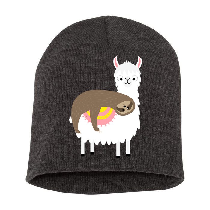 Sleeping Sloth On A Llama  Short Acrylic Beanie
