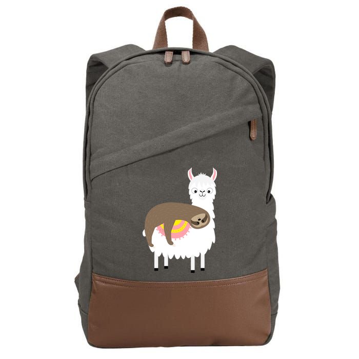 Sleeping Sloth On A Llama  Cotton Canvas Backpack