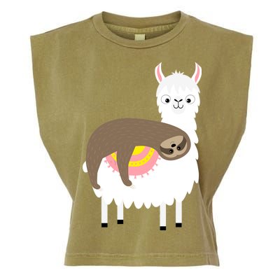 Sleeping Sloth On A Llama  Garment-Dyed Women's Muscle Tee