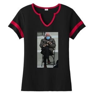 Sleepy Bernie Sanders Mittens Sitting Inauguration Ladies Halftime Notch Neck Tee