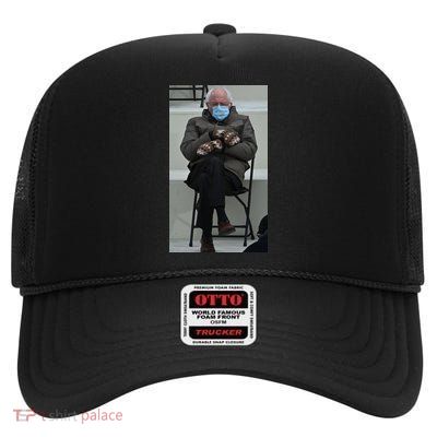 Sleepy Bernie Sanders Mittens Sitting Inauguration High Crown Mesh Back Trucker Hat