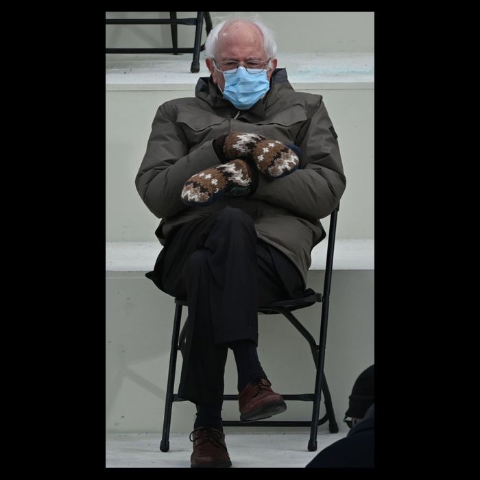 Sleepy Bernie Sanders Mittens Sitting Inauguration Cooling Performance Crew T-Shirt