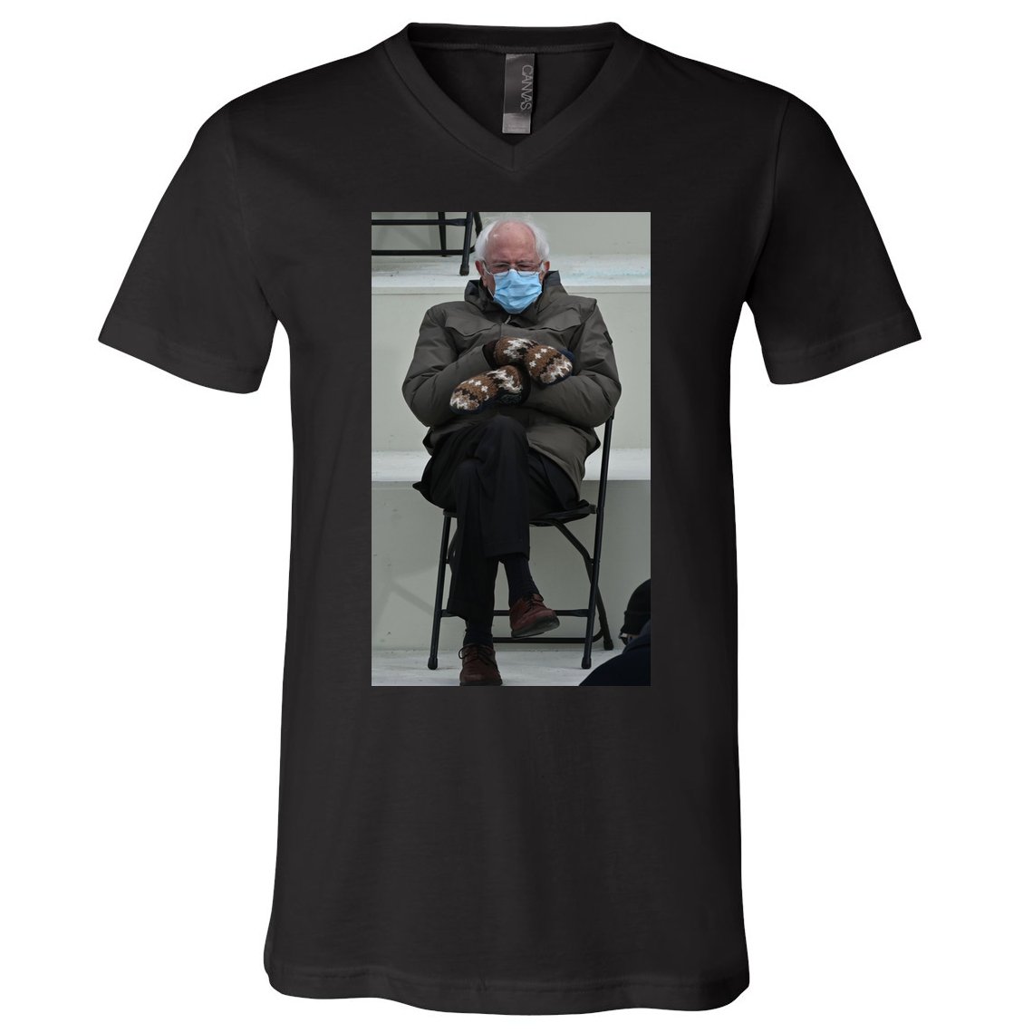 Sleepy Bernie Sanders Mittens Sitting Inauguration V-Neck T-Shirt