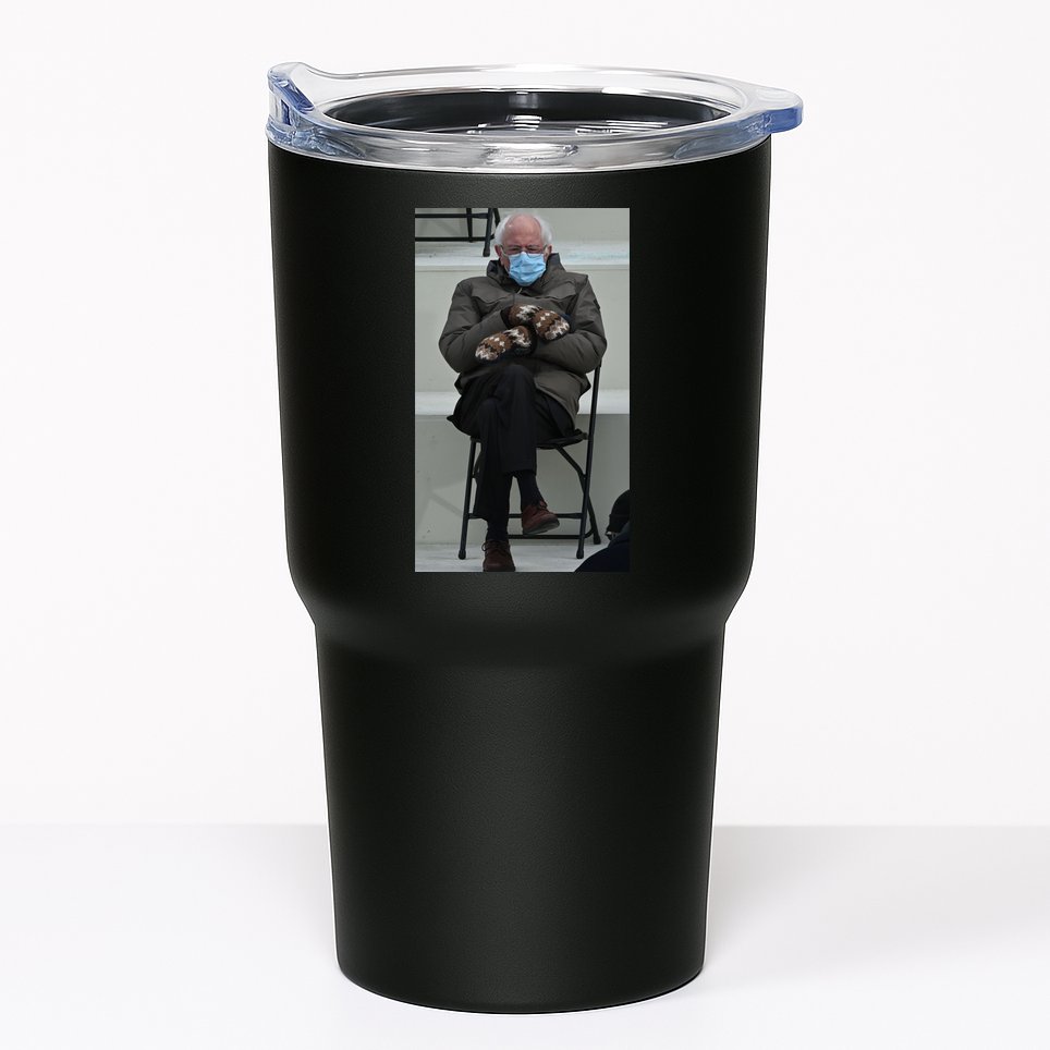 Sleepy Bernie Sanders Mittens Sitting Inauguration Tumbler